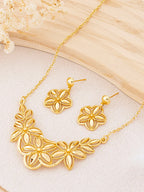 Gold-Plated Floral Necklace & Earrings Set