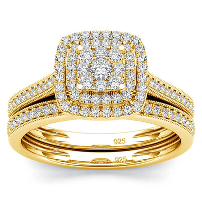 Square Moissanite Bridal Ring Set – 2-Piece 925 Sterling Silver Wedding Set