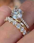 ZUPHAR Sparkling CZ Bridal Ring Set – 3-Piece Gold-Tone Wedding Style Rings for Women