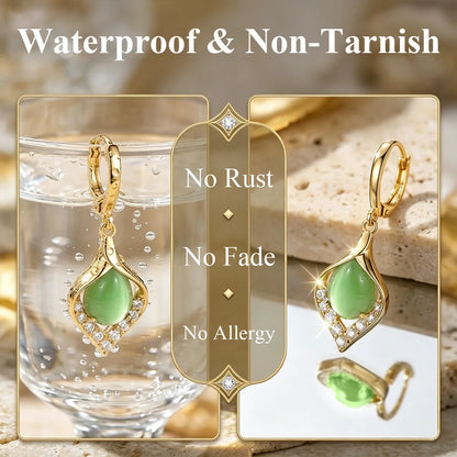 ZUPHAR | Angel Eyes Cat Eye Stone Drop Earrings – Titanium Steel, Waterproof & Gold Plated
