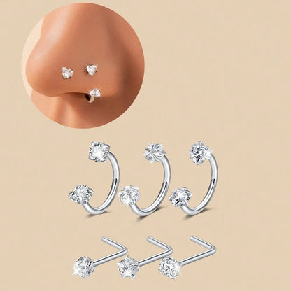 ZUPHAR CZ Nose Rings & Studs Set – Stainless Steel Body Jewelry 18G