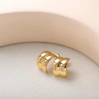 C-Shaped Double Layer Stud Earrings — 18K Gold Plated Stainless Steel | Korean Style