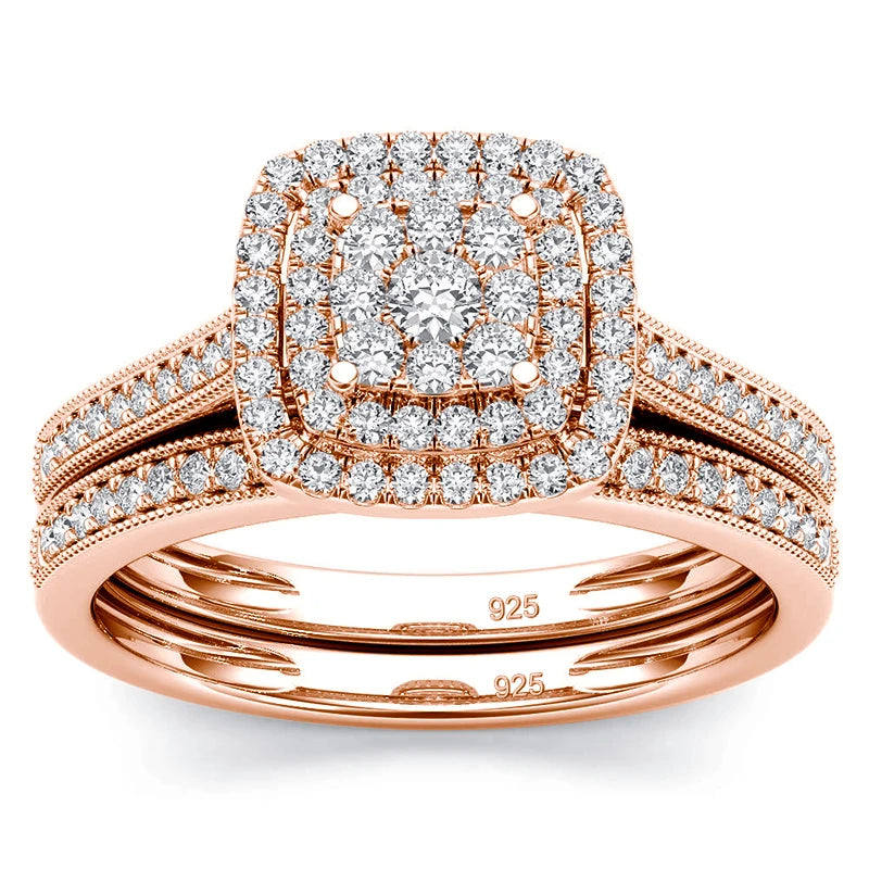 Square Moissanite Bridal Ring Set – 2-Piece 925 Sterling Silver Wedding Set