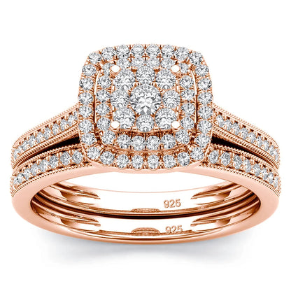 Square Moissanite Bridal Ring Set – 2-Piece 925 Sterling Silver Wedding Set