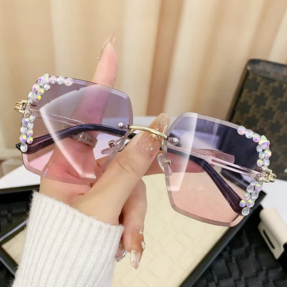 Crystal Frameless Sunglasses – Mirror Lens | Women's Fashion Eyewear