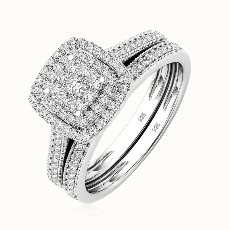 Square Moissanite Bridal Ring Set – 2-Piece 925 Sterling Silver Wedding Set