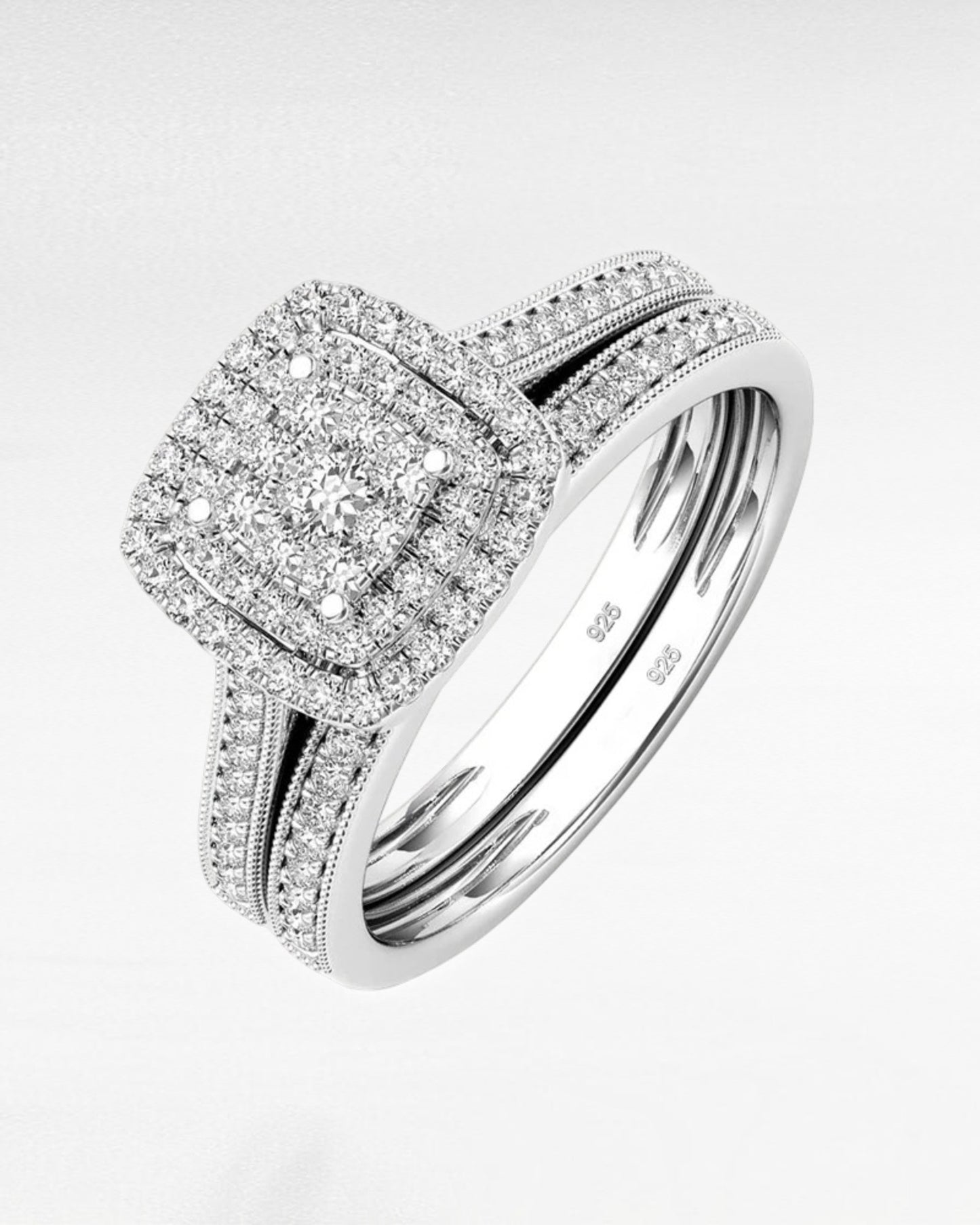 Square Moissanite Bridal Ring Set – 2-Piece 925 Sterling Silver Wedding Set