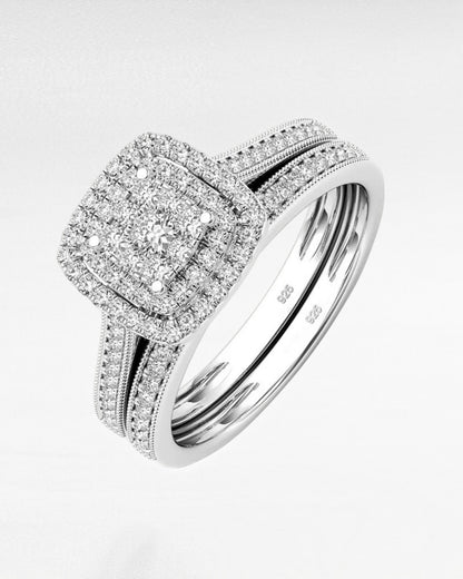 Square Moissanite Bridal Ring Set – 2-Piece 925 Sterling Silver Wedding Set