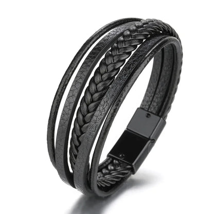 ZUPHAR™ Braided Leather Bracelet for Men – Stainless Steel Clasp