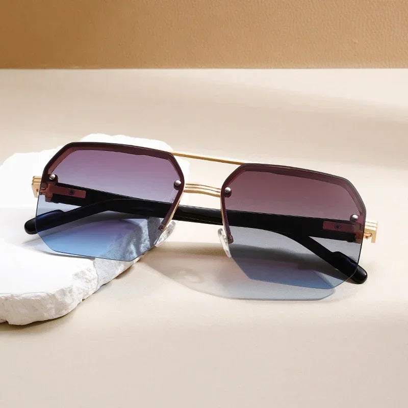 Men’s Square Semi-Rimless Sunglasses – UV400 Gradient Lenses, Alloy Frame | ZUPHAR