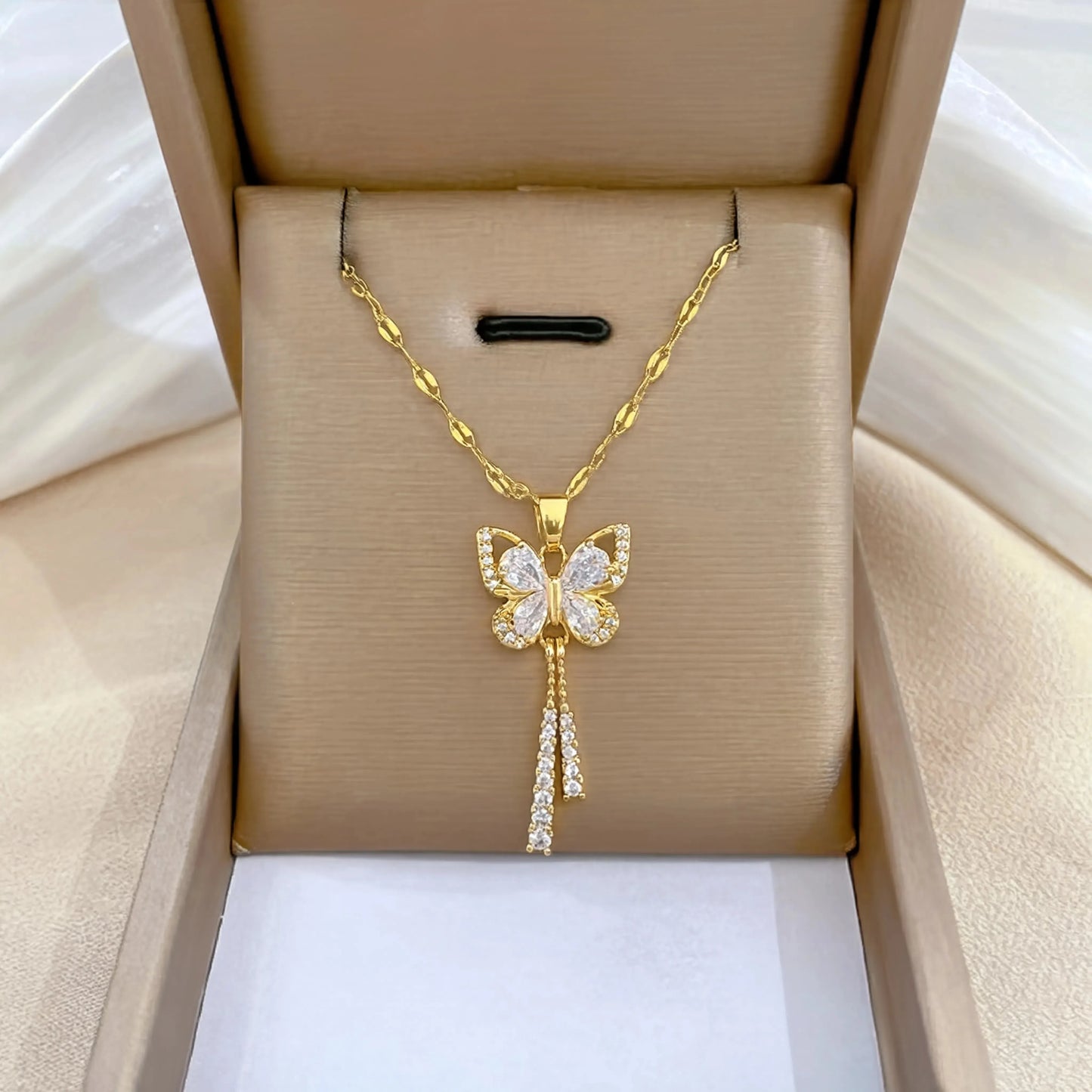Red Rose Pendant Necklace – Stainless Steel Gold-Tone Floral Jewelry