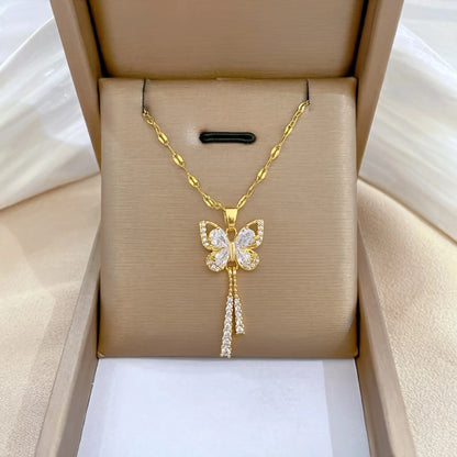 Red Rose Pendant Necklace – Stainless Steel Gold-Tone Floral Jewelry