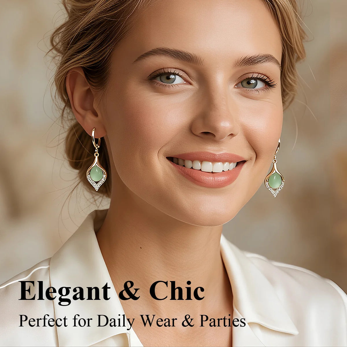ZUPHAR | Angel Eyes Cat Eye Stone Drop Earrings – Titanium Steel, Waterproof & Gold Plated