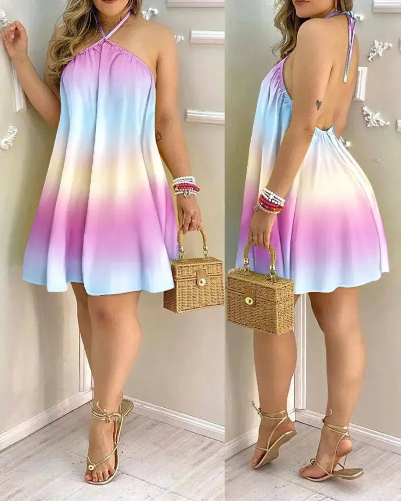 ZUPHAR™ Tropical Backless Mini Dress – Sleeveless Summer Beach Dress