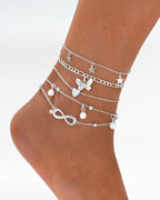 ZUPHAR Sparkling Anklet Set | 3-Piece Zircon Heart & Multilayer Chain