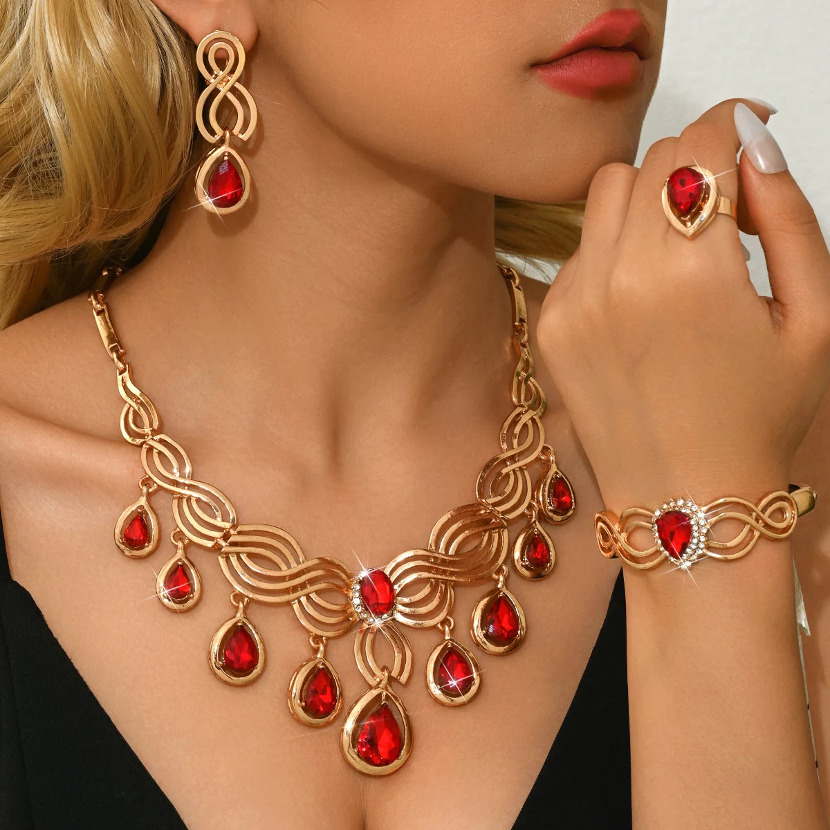 Gold-Tone Geometric Jewelry Set