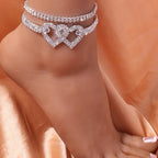 ZUPHAR™ Sparkling Heart Anklet Set – Add Elegant Shine to Every Step
