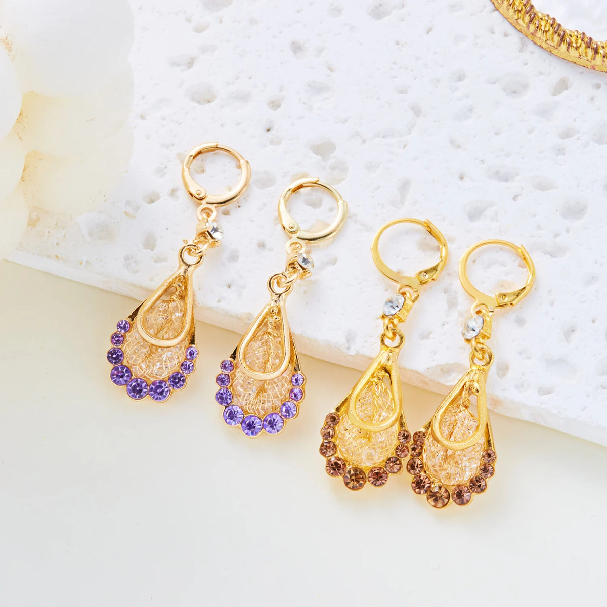 Gold Water Drop Crystal Tassel Drop Earrings for Women - Rhinestone Zircon Dangle | Party & Wedding Jewelry