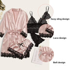 ZUPHAR™ Satin Lace Robe & Lingerie Set