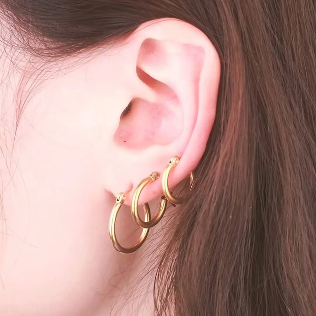 ZUPHAR Gold Stainless Steel Hoop Earrings | Classic Circle Ear Jewelry for Women & Men