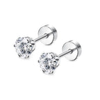 ZUPHAR CZ Stud Earrings – Hypoallergenic Stainless Steel 6-Prong Screw Back (3–8mm)
