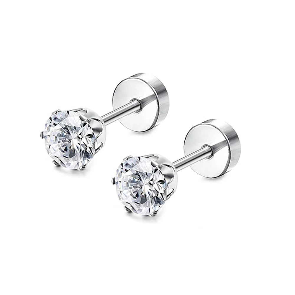 ZUPHAR CZ Stud Earrings – Hypoallergenic Stainless Steel 6-Prong Screw Back (3–8mm)