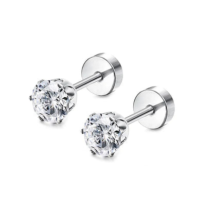 ZUPHAR CZ Stud Earrings – Hypoallergenic Stainless Steel 6-Prong Screw Back (3–8mm)