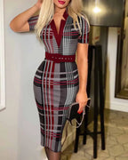 ZUPHAR™ Plaid V-Neck Midi Dress