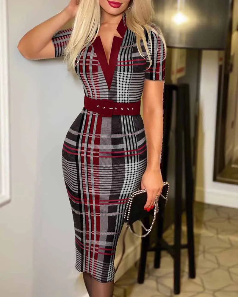 ZUPHAR™ Plaid V-Neck Midi Dress