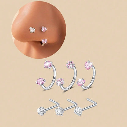 ZUPHAR CZ Nose Rings & Studs Set – Stainless Steel Body Jewelry 18G