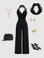 Women’s Lace Wide-Leg Jumpsuit with High Waist