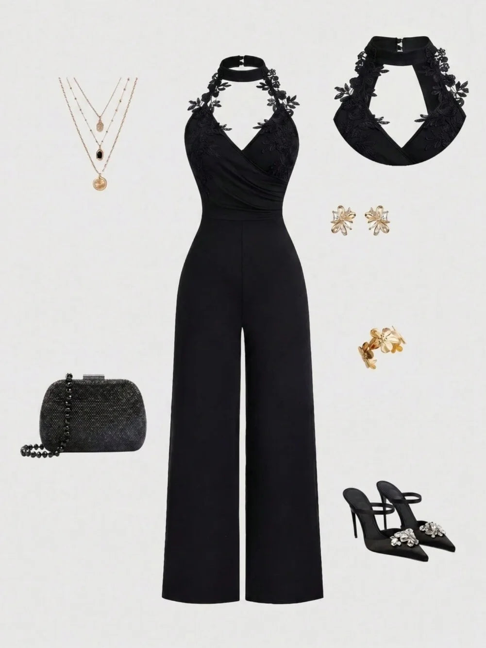Women’s Lace Wide-Leg Jumpsuit with High Waist
