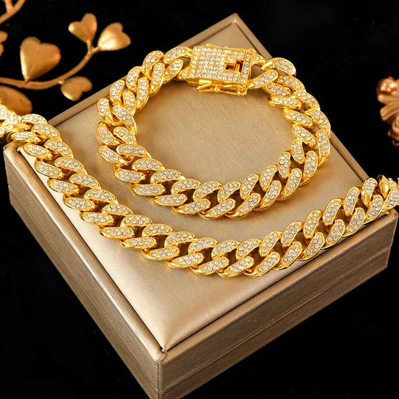 Cuban Chain Necklace & Bracelet Set