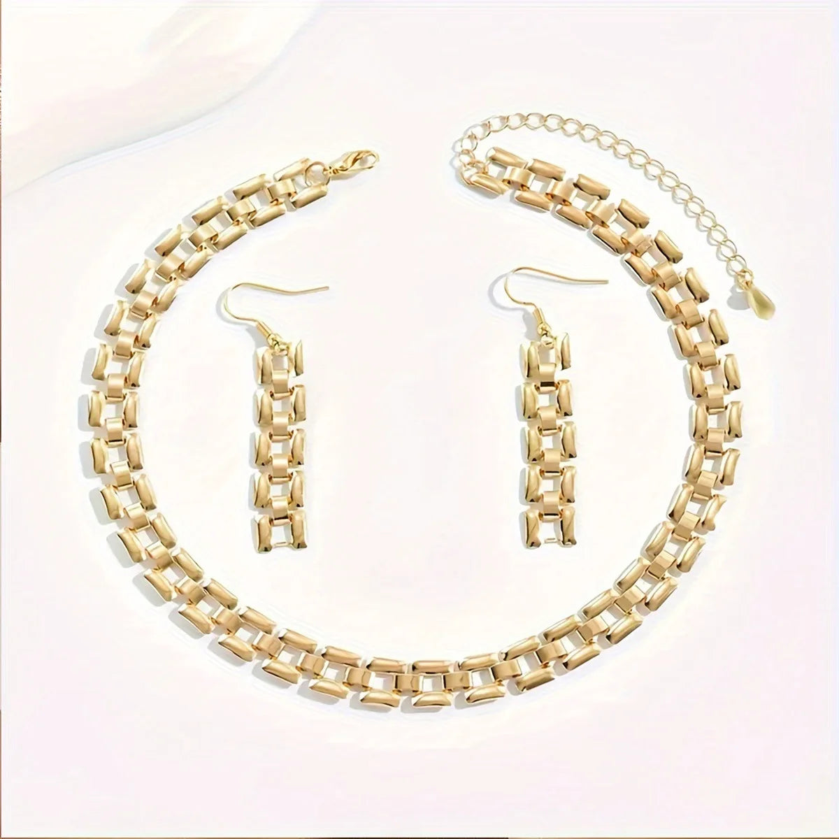 Women's Gold-Tone Geometric Link Necklace & Drop Earrings