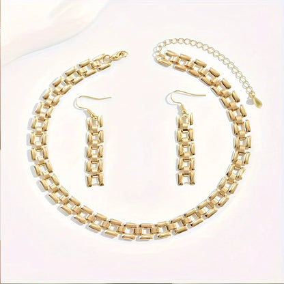 Women's Gold-Tone Geometric Link Necklace & Drop Earrings
