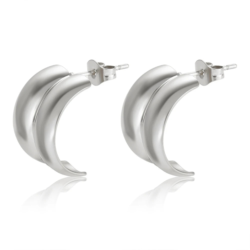 C-Shaped Double Layer Stud Earrings — 18K Gold Plated Stainless Steel | Korean Style