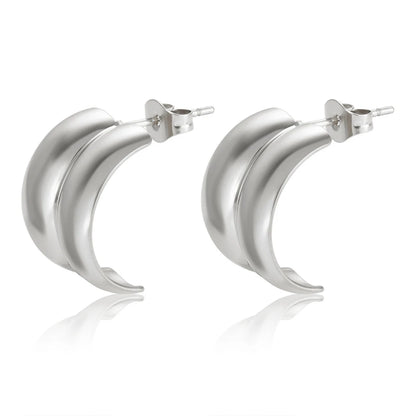 C-Shaped Double Layer Stud Earrings — 18K Gold Plated Stainless Steel | Korean Style