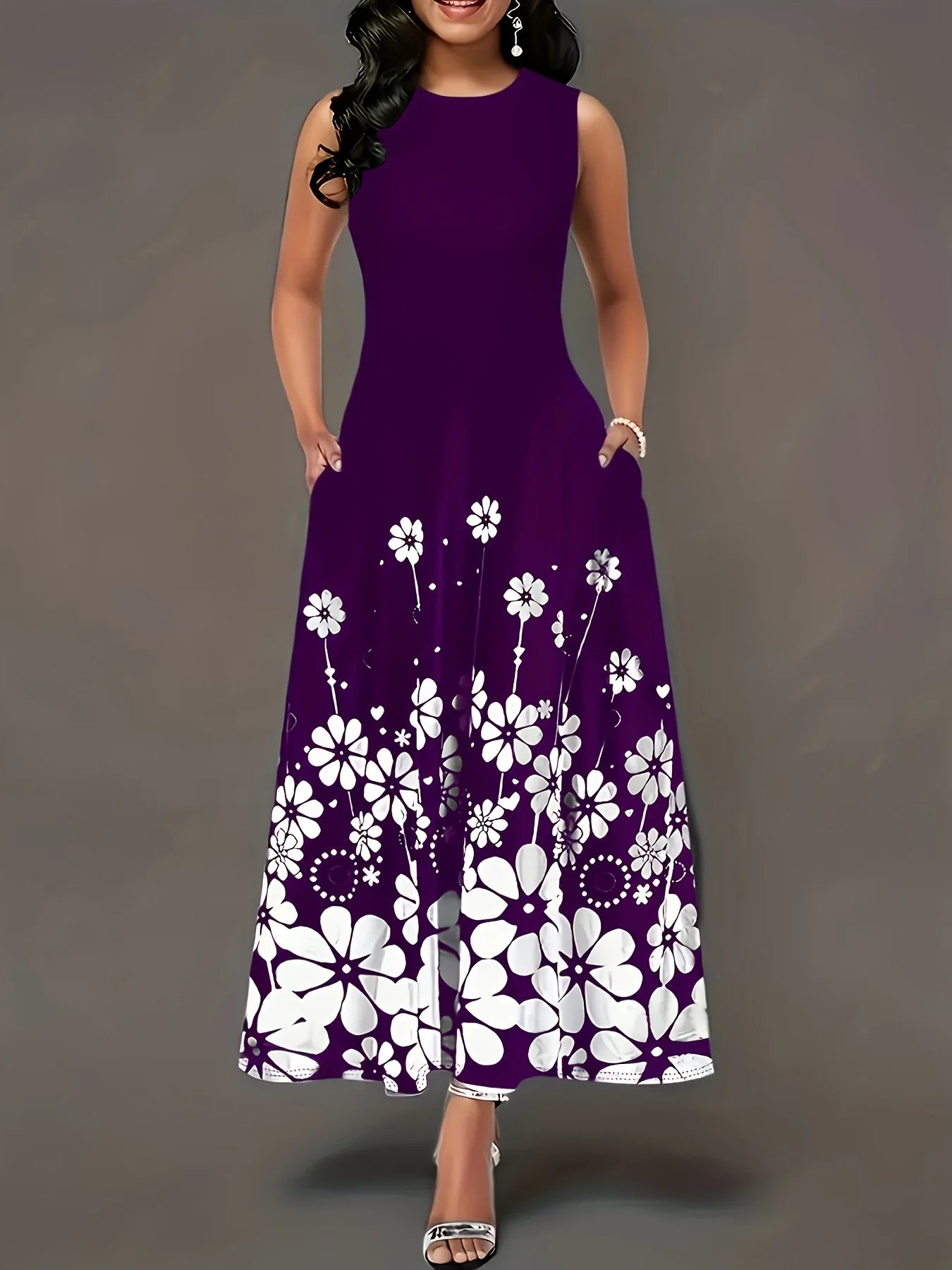 ZUPHAR™ Black Floral Sleeveless A-Line Dress