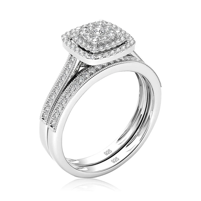 Square Moissanite Bridal Ring Set – 2-Piece 925 Sterling Silver Wedding Set