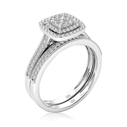 Square Moissanite Bridal Ring Set – 2-Piece 925 Sterling Silver Wedding Set
