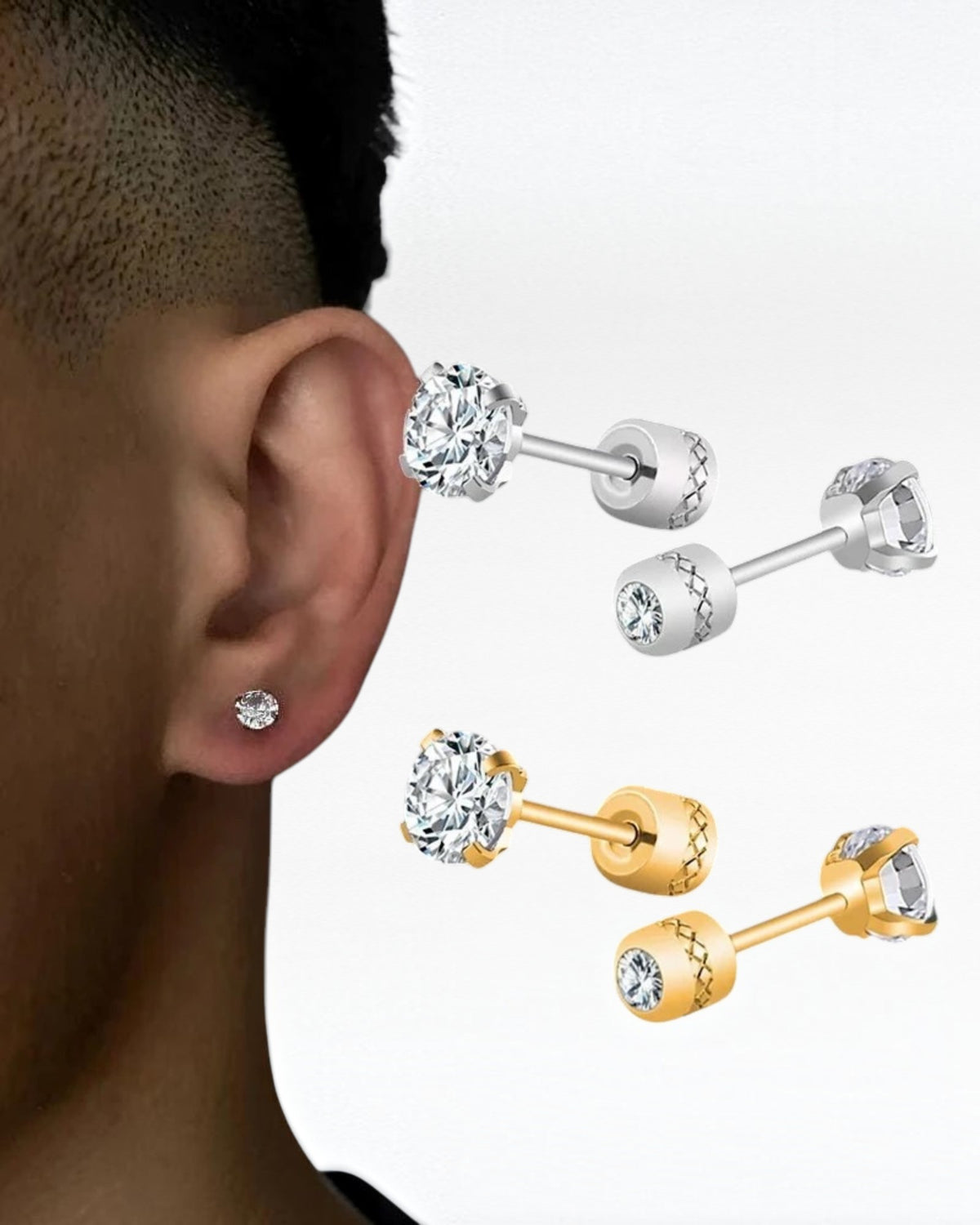 Crystal Zircon Stud Earrings - Stainless Steel Screw Back | Gold & Silver | 2mm-8mm