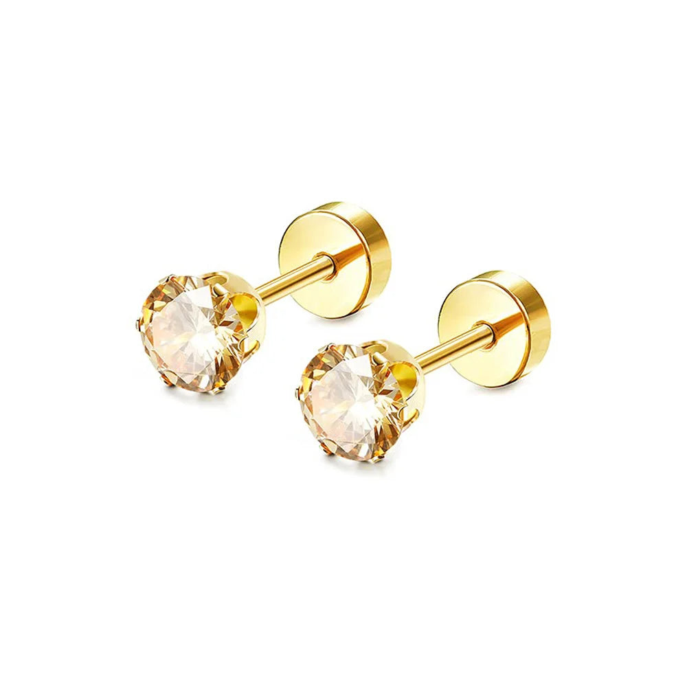 ZUPHAR CZ Stud Earrings – Hypoallergenic Stainless Steel 6-Prong Screw Back (3–8mm)
