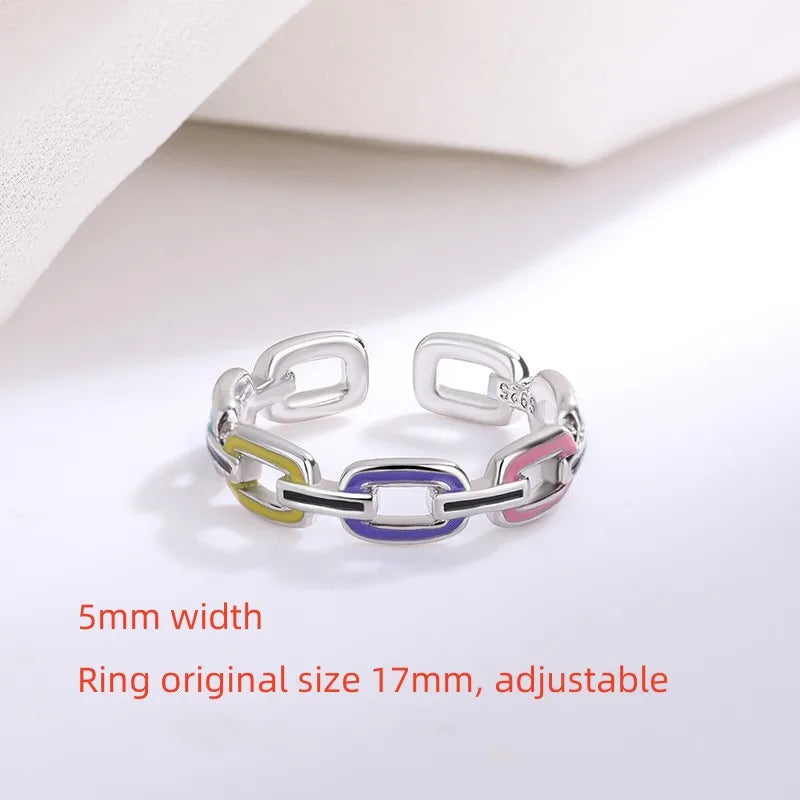 Multicolor Link Adjustable Ring in 925 Sterling Silver