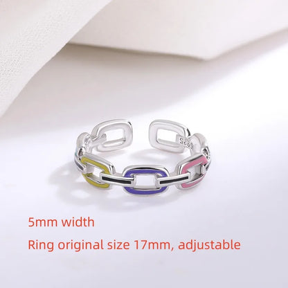 Multicolor Link Adjustable Ring in 925 Sterling Silver