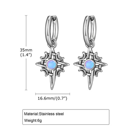 ZUPHAR Moonstone Stainless Steel Hoop Earrings – Waterproof, Hypoallergenic, Men's Hip Hop Jewelry