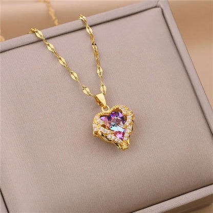 ZUPHAR Crystal Heart Pendant Necklace – 18K Gold Stainless Steel