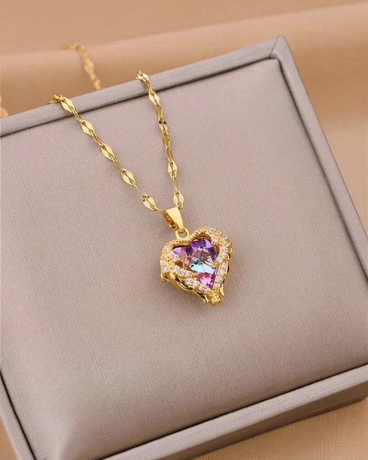 ZUPHAR Crystal Heart Pendant Necklace – 18K Gold Stainless Steel