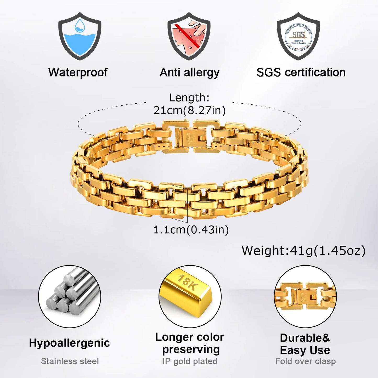 ZUPHAR Bold Gold Chain Bracelet for Men – Stainless Steel Streetwear