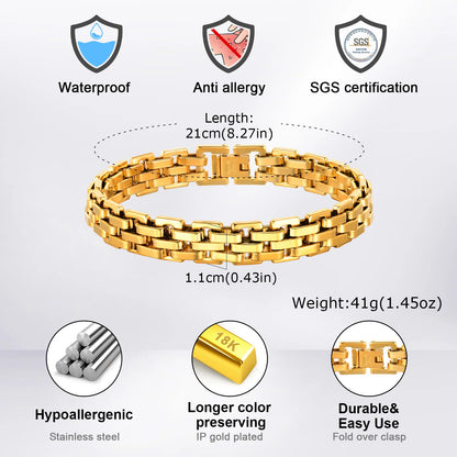 ZUPHAR Bold Gold Chain Bracelet for Men – Stainless Steel Streetwear