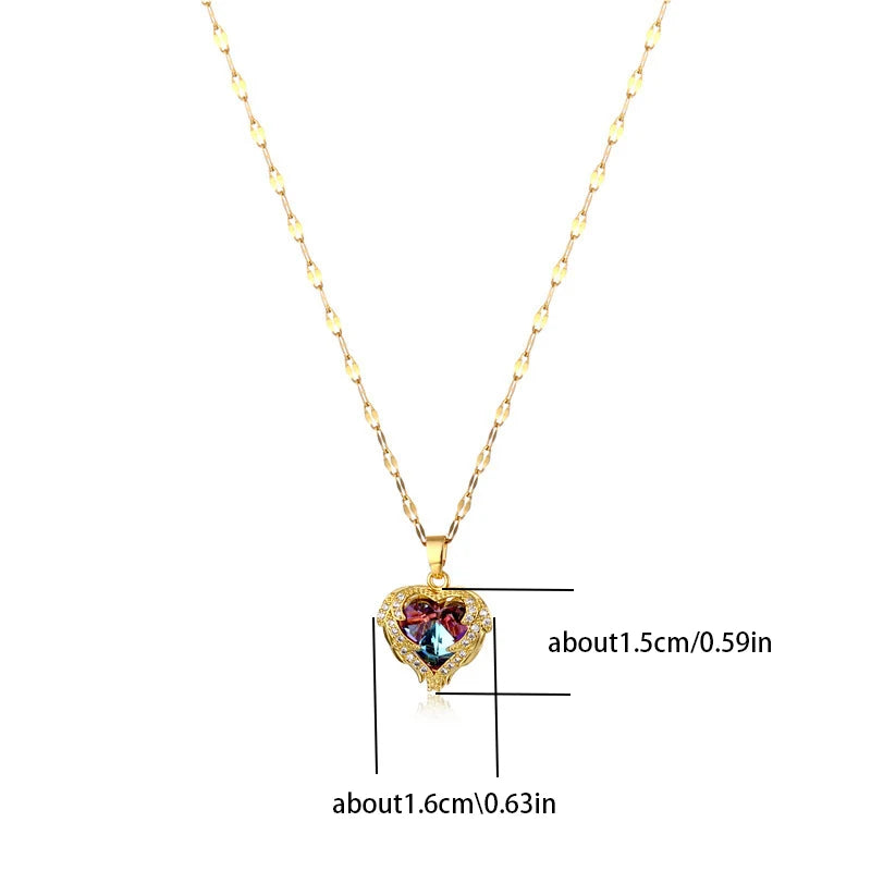 ZUPHAR Crystal Heart Pendant Necklace – 18K Gold Stainless Steel